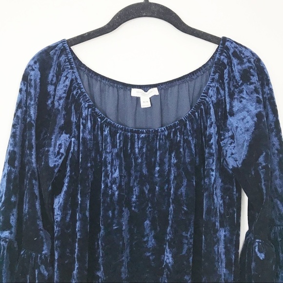 BEACHLUNCHLOUNGE Blue Crushed Velvet Peplum Blouse Fall Winter Holiday Career M - Picture 3 of 7